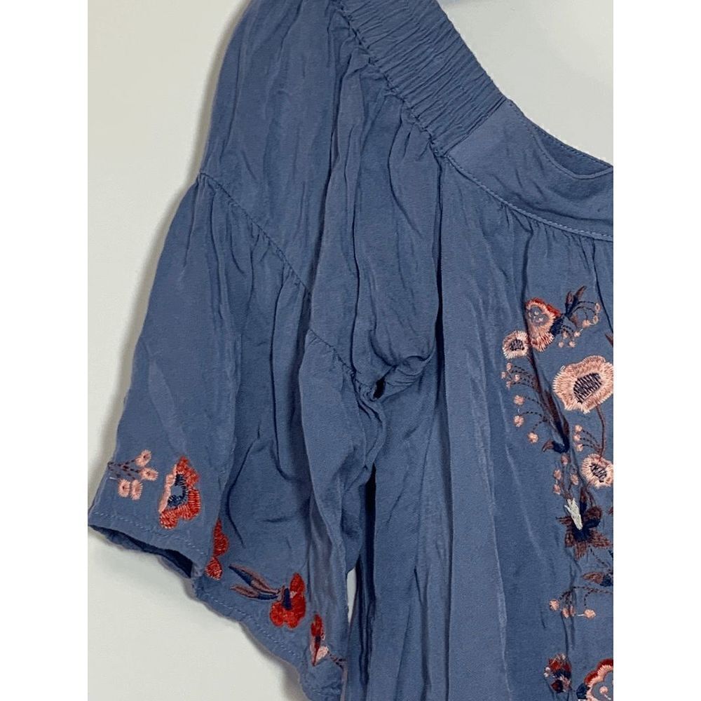Umgee Dusty Blue Embroidered Peasant Blouse - Picture 3 of 8